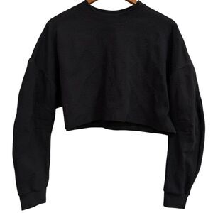 Noli Black Knit Monogram Cropped Boxy Oversized Workout Yoga Athletic Sweater M